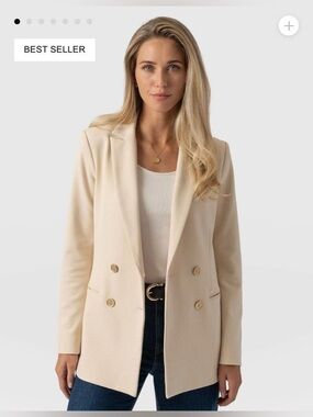 Double-Breasted Women's Blazer Jacket in Cream